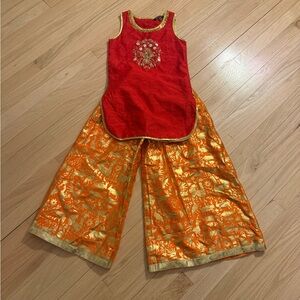 Vibrant Red and Orange Kids Embroidered Set